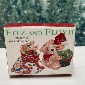Vtg 2003 Fitz and Floyd Holiday Elf Salt and Pepper Shakers Set NIB Christmas